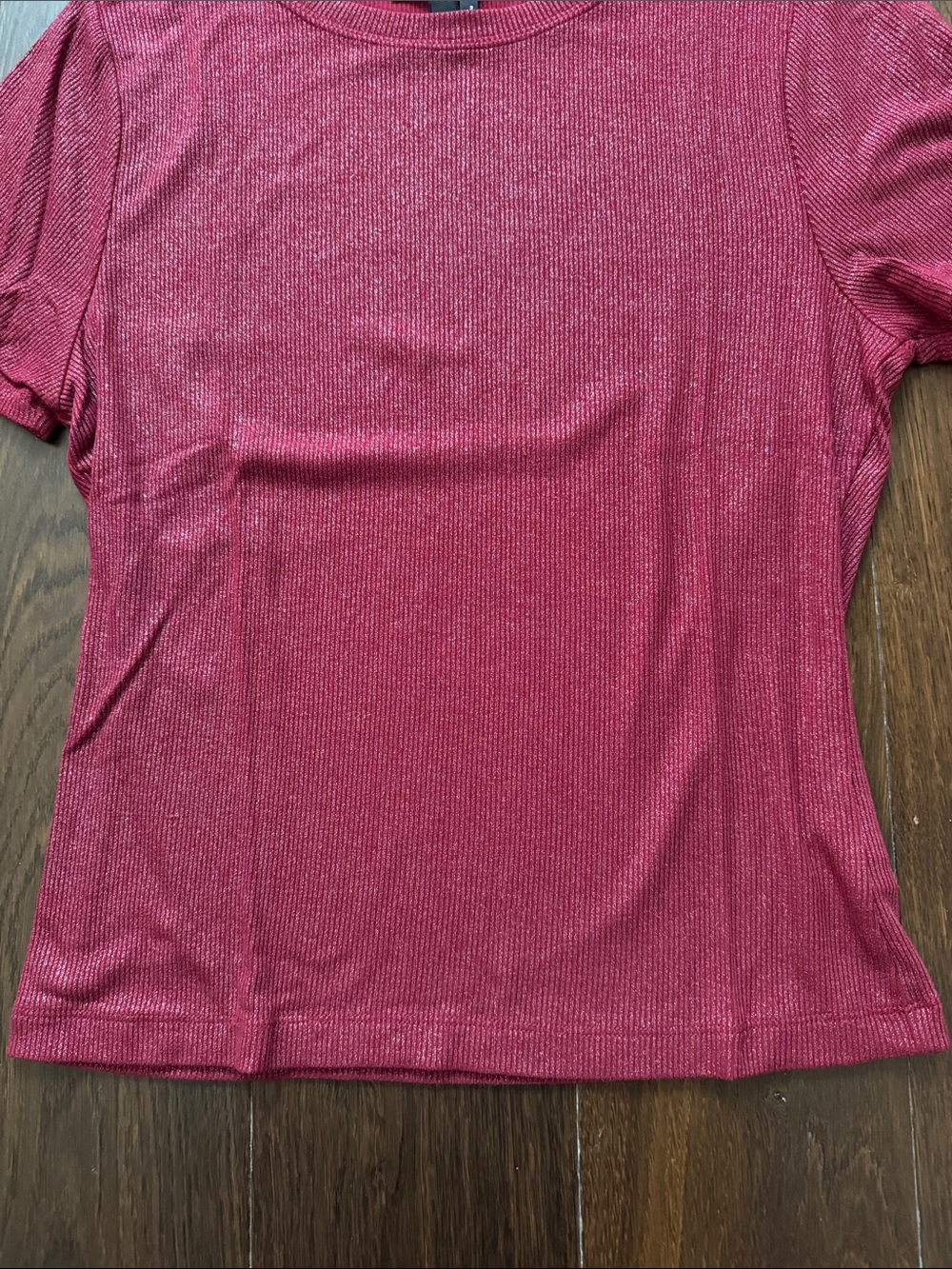 PAIGE Short Sleeve Ribbed Tee - Raspberry - Picture 6 of 8